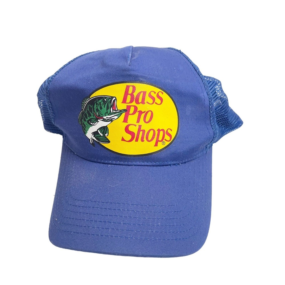 Bass Pro Shops Blue Mesh Trucker Hat Snapback Fishing‎ Logo Cap Mens OSFM